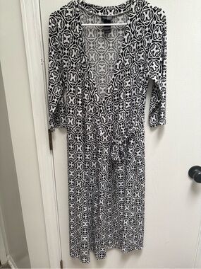 Bisou Bisou Black and White Printed Midi Wrap Dress - beautiful dress!